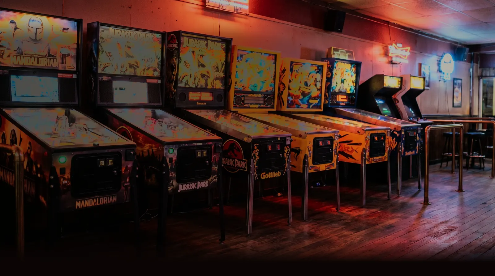 Bar Games placed by Social Amusements - Pinball, Big Buck Hunter, Boxer.